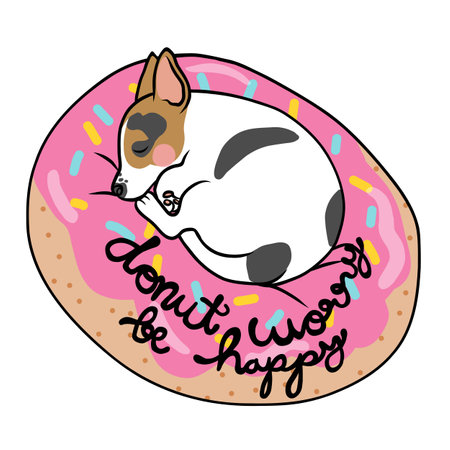 Donut worry be happy, Cute Jack Russell Terrier dog sleeping on donut cartoon vector illustrationのイラスト素材