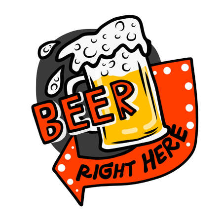 Beer right here  vintage style cartoon vector illustrationのイラスト素材