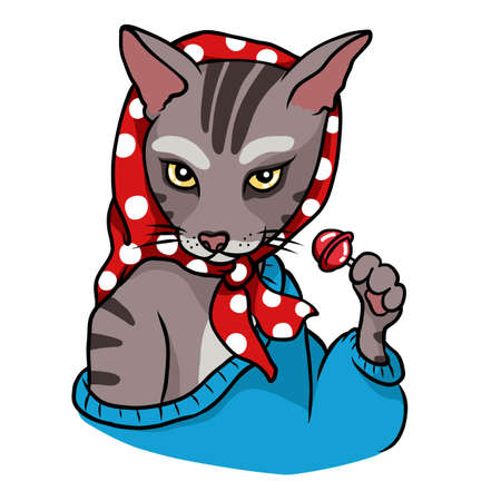 Beauty female Tabby cat vintage fashion style cartoon vector illustrationのイラスト素材