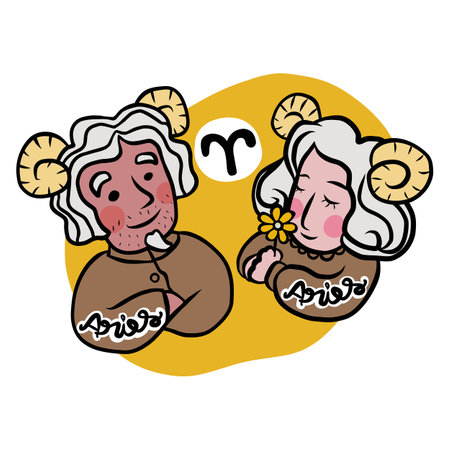 Cute Aries Horoscope cartoon vector illustrationのイラスト素材