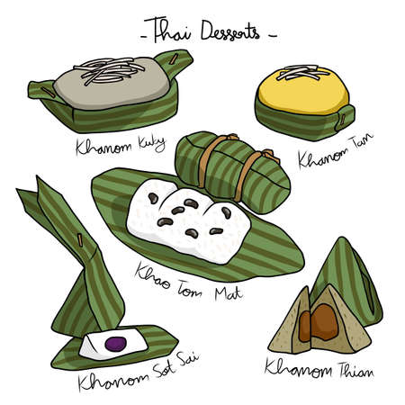 Thai desserts drawing set vector illustrationのイラスト素材