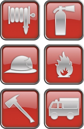 Fire icons, signs for fire and firefighte stationのイラスト素材