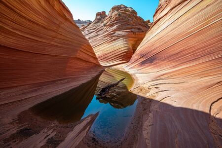 Arizona Wave - Famous Geology rock formation in Pariah Canyon closed due Coronovirus Covid-19 Pandemic, Usa border of Utah and Arizonaの写真素材