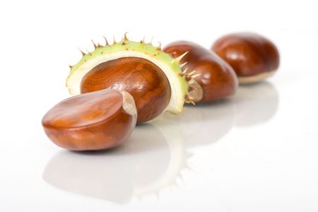 Chestnuts close up isolatedの写真素材