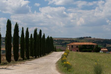 Tuscany landscape with cypresses - Italyの写真素材