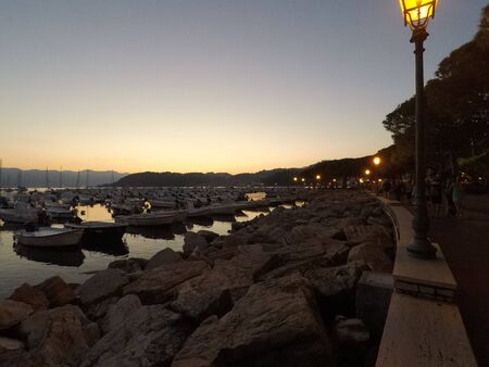 Sunset in the port - Lerici, Liguria, Italyの写真素材