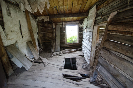 Interior of an abandoned building near Miner's Delight, Wyoming, a former mining boom town