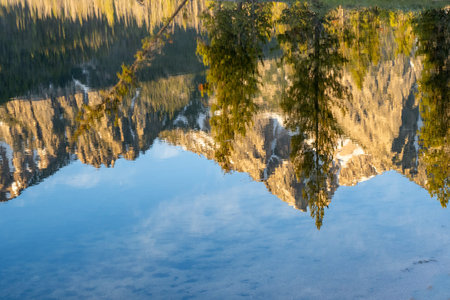 Abstract view of the the Sawtooth Mountains reflected in Stanley Lake. Reflection only, useful for...