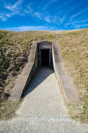 Entrance door to a bunker in Fort Pulaski National Monument in Georgiaの写真素材