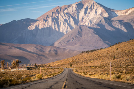 View of the Eastern Sierra Nevada mountain range in California taken in the middle of an open...
