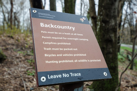 Shenandoah, Virginia - April 1, 2018: Sign from the National Park Service inside Shenandoah National...