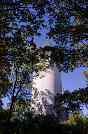 Witches Hat Water Tower in Prospect Park, Minneapolis Minnesota, on a partly cloudy day
