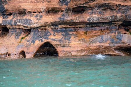 Extreme close up of mainland sea caves along the Apostle Islands National Lakeshore in Wisconsinの写真素材