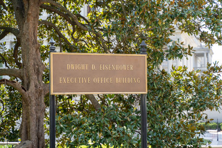 Washington, DC - August 4, 2019: Sign for the Dwight D Eisenhower Executive Office Government Building, used for General Services Administration, Executive Office of President, Vice Presidentのeditorial素材