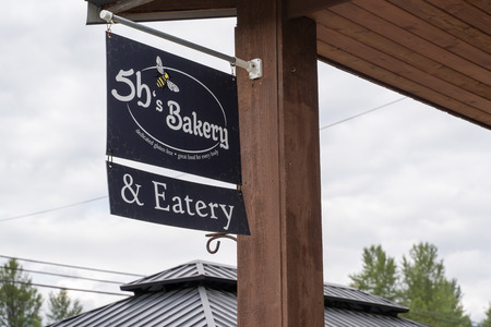 Concrete, Washington - July 6, 2019: Sign for the 5bs Bakery and Eatery, a popular breakfast and coffee shop in the small town in the Cascadesのeditorial素材