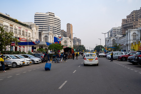 New Delhi, India - December 15, 2019:   Connaught Place, a shopping and restaurant complex with Western stores and entertainmentのeditorial素材