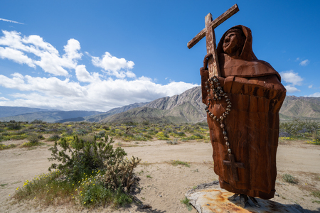 Borrego Springs, CA - March 21, 2019: Metal statue of Father Font in Galleta Meadows of Anza Borrego Desert State Park in Southern Californiaのeditorial素材