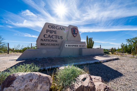 Ajo, Arizona - March 23, 2019: Welcome sign to Organ Pipe Cactus National Monument in the Sonoran Desert in extreme southern Arizonaのeditorial素材
