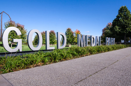 OCTOBER 1 2016 - MINNEAPOLIS MINNESOTA: Sign for the Gold Medal Park in downtown Minneapolis on a sunny dayのeditorial素材