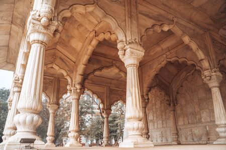 Inside the ancient Sawan Pavilion, inside the Red Fort complex in Delhi Indiaのeditorial素材
