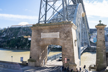 Porto, Portugal - January 20, 2020: Dom Luis I bridge historical marker plaque in Porto, Portugal...