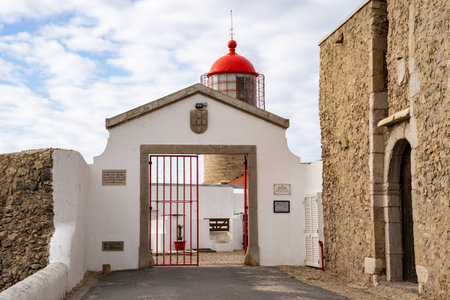 Sagres, Portugal - January 22, 2020: Entrance to the lighthouse at Cabo de Sao Vicente (Cape St...