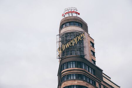 Madrid, Spain - January 25, 2020: The Edificio Carrion (Schweppes) building on the Gran Via of Madrid, Spainのeditorial素材