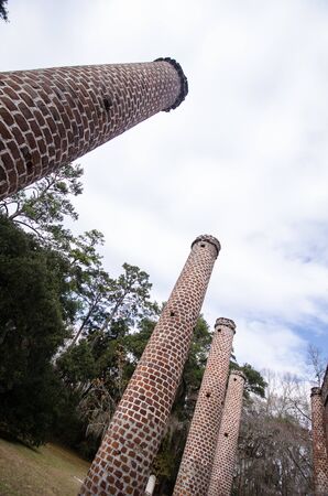 Pillars from the Old Sheldon Church ruins in Yemassee South Carolina, church is from the Revolutionary War and burned down.の写真素材