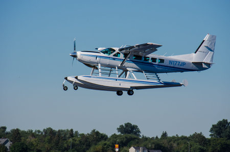 AUGUST 31 2018 - DULUTH, MN: Seaplane lands on the water at Sky Harbor Airport along Lake Superior...