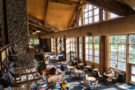 AUGUST 2 2018 - DENALI NATIONAL PARK: Interior view of the Princess Wilderness Lodge in Denali...