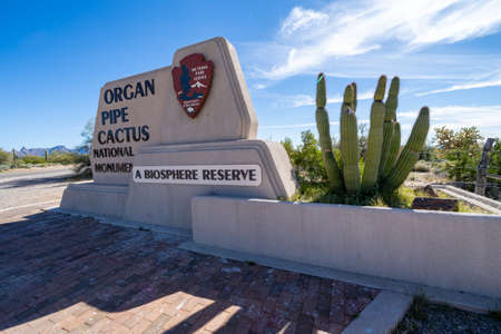 Ajo, Arizona - March 23, 2019: Welcome sign to Organ Pipe Cactus National Monument in the Sonoran Desert in extreme southern Arizonaのeditorial素材