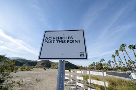 Rancho Mirage, California - March 22, 2019: Sign reminds Desert X visitors of no vehicles beyond this pointのeditorial素材