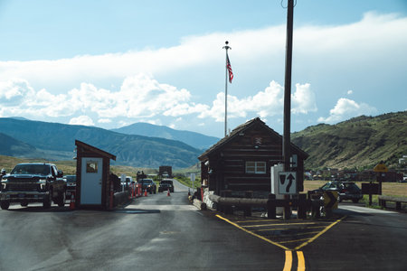 Yellowstone National Park, Wyoming - July 2, 2020: The North Entrance of the park, where visitors must purchase a park pass to enterのeditorial素材
