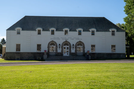 Yellowstone National Park, Wyoming - July 2, 2020: Exterior view of the United States Post Office (USPS) in Yellowstone National Park in the Mammoth Hot Springs areaのeditorial素材