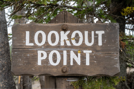 Sign for Lookout Point, part of the Inspiration Point Road at the Lower Falls of the Grand Canyon of...