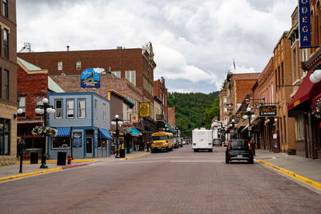 Deadwood, South Dakota - June 22, 2020: Main street in downtown Deadwood, a tourist town featuring gunslinging cowboys, casinos and shoppingのeditorial素材