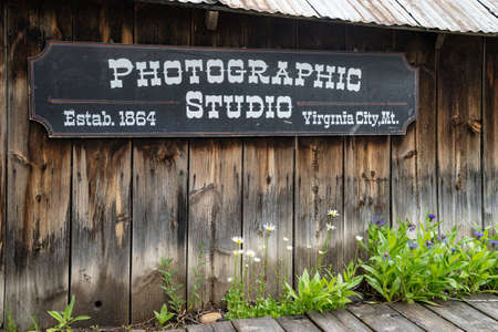 Virginia City, Montana - June 29, 2020: Sign for a Photographic Studio, in the old historic ghost town, established 1864のeditorial素材