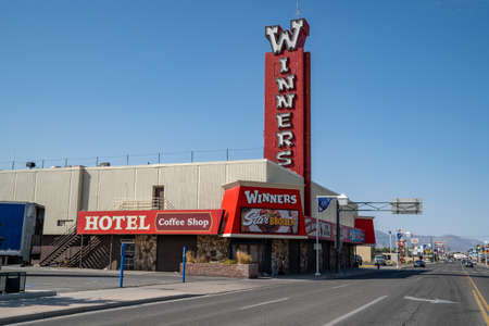 Winnemucca, Nevada - August 5, 2020: Exterior view of Winners Casino, and hotel with its classic retro neon sign in the downtown areaのeditorial素材