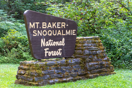 Maple Falls, Washington - July 30, 2020: Sign for the Mt Baker-Snoqualmie National Forestのeditorial素材