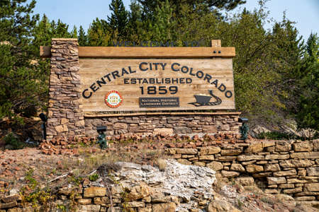 Central City, Colorado - September 18, 2020: Welcome sign to Central City, CO, a National Historic Landmark district. City is known for its casinosのeditorial素材