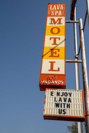 Lava Hot Springs, Idaho - September 21, 2020: Old retro neon sign for the Lava Spa Motel, in the downtown areaのeditorial素材
