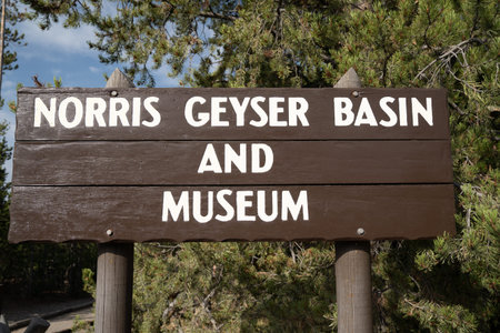 Sign for Norris Geyser Basin and Museum in Yellowstone National Park