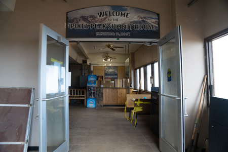 Colorado, USA - September 15, 2020: Entrance to the Pikes Peak Summit House, closed and under...