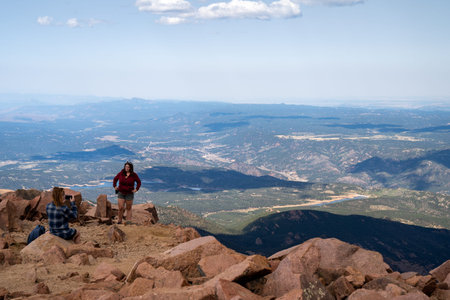 Colorado, USA - September 15, 2020: Summit of Pikes Peak (Americas Mountain) in Colorado, over...