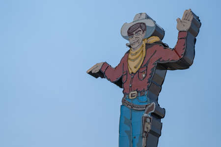West Wendover, Nevada - August 5, 2020: Famous Wendover Will cowboy statue against a blue skyのeditorial素材
