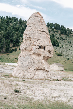 Liberty Cap, a dormant hot spring cone. Located in Mammoth Hot Springs area of Yellowstoneの写真素材