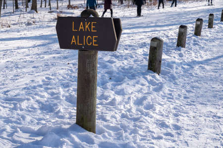 Sign for Lake Alice, at William O'Brien State Park in Marine on St Croix Minnesotaの写真素材