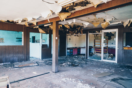 Inside an abandoned and decaying restaurant diner along Route 66 in Glenrio Texasの写真素材