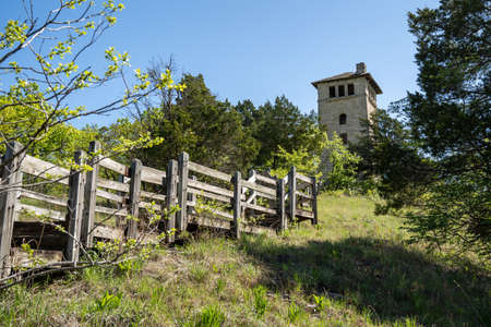 The old tower at Ha Ha Tonka State Park, in Lake of the Ozarks, Missouri on a spring dayのeditorial素材