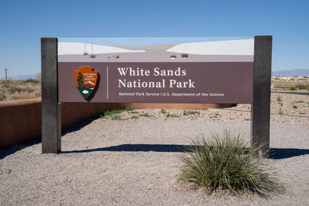 New Mexico, USA - May 8, 2021: Entrance sign for White Sands National Park on a sunny dayのeditorial素材